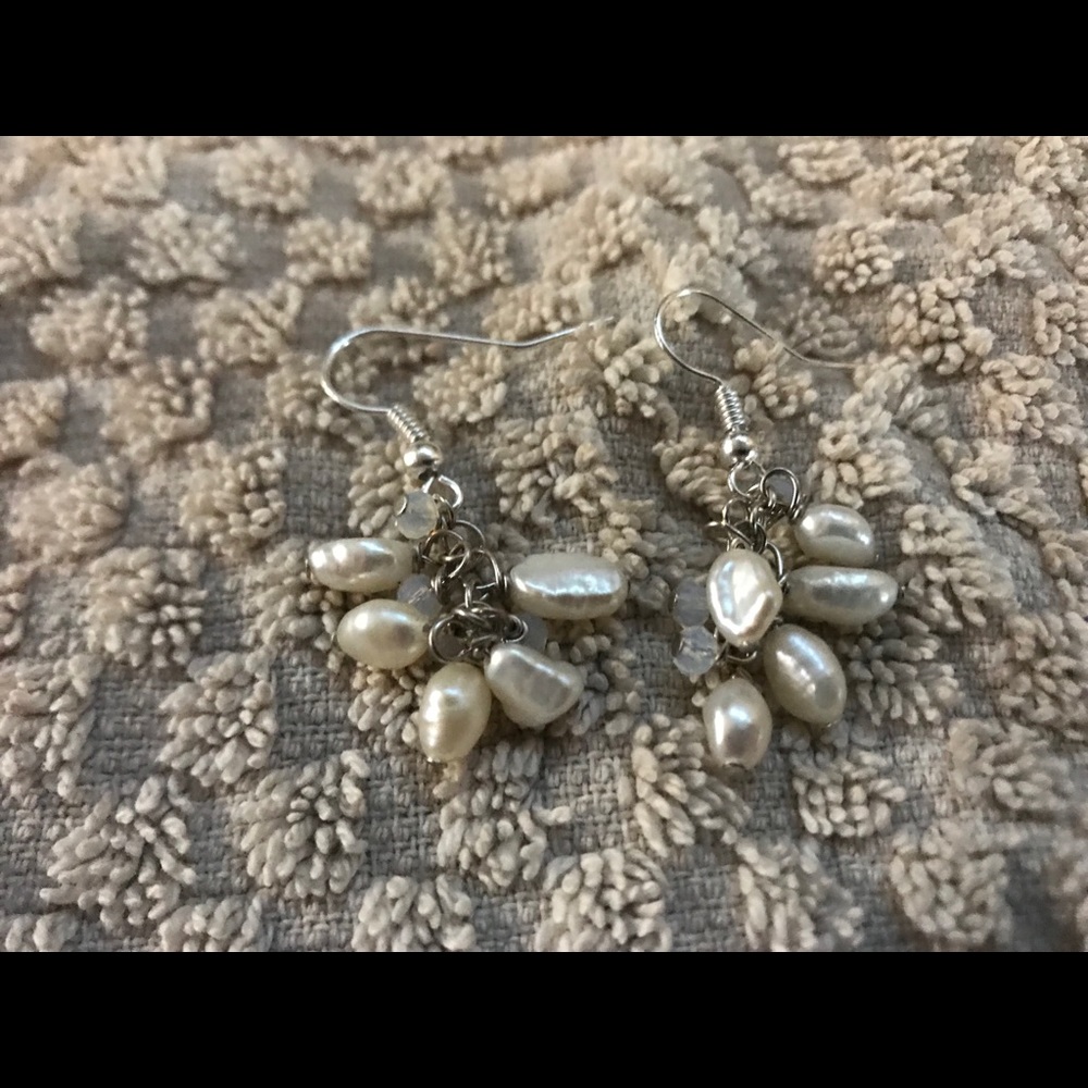 Raw cut opal and fresh water pearl earrings